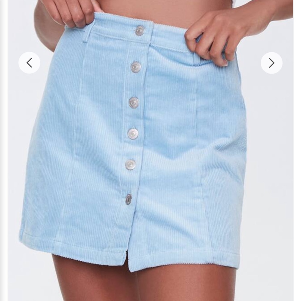 Blue Corduroy Button-Front Mini Skirt